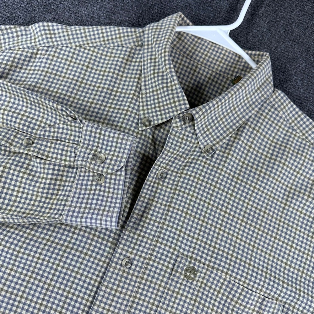 Timberland Button Down Shirt Mens L Large Blue Olive Gingham Plaid Long Sleeve